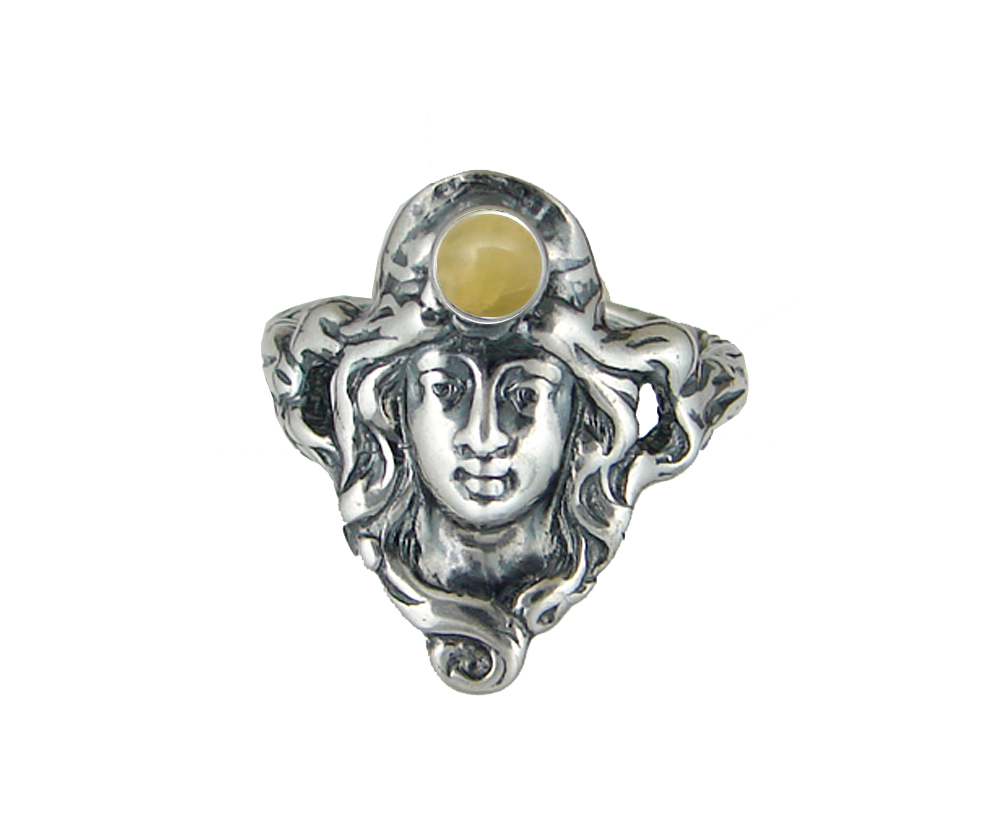 Sterling Silver Garden Woman Maiden Ring With Yellow Aragonite Size 10